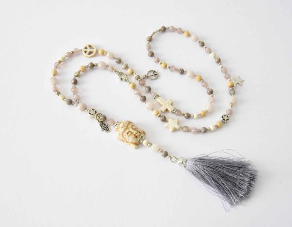 Edelstein Halskette JULI mit Seidenquaste und Buddhakopf – Bild 5