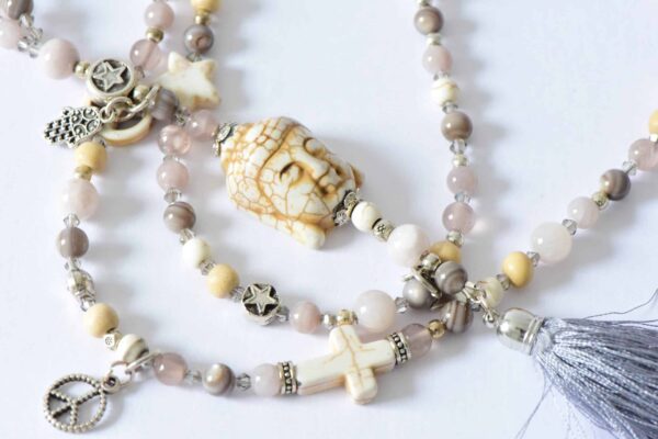 Edelstein Halskette JULI mit Seidenquaste und Buddhakopf – Bild 4