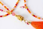 Pink orange - Feine Buddha  Halskette - tschechisches Glas - gold & Flamingo Pink – Bild 2