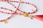 Pink Topas - Feine Buddha  Halskette - tschechisches Glas - gold - Pink und ruby red