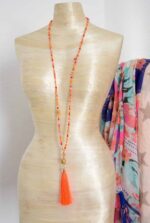 Pink orange - Feine Buddha  Halskette - tschechisches Glas - gold & Flamingo Pink – Bild 5