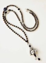 Halskette "Saratoya" in dunkelbraun schwarz, aus Ebenholz mt Happy Buddha