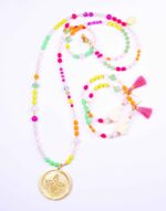 Halskette Lucille mt Rosenquarz  - Schöner Mix aus Glas & Edelsteinen mit Highlights in Neon