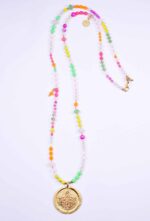 Halskette Lucille mt Rosenquarz  - Schöner Mix aus Glas & Edelsteinen mit Highlights in Neon – Bild 3