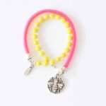 Stylisches Neon Wickelarmband Nappaleder und Jade - NEON Pink und Sonnegelb – Bild 2