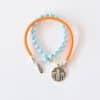 Stylisches Neon Wickelarmband Nappaleder und Jade - NEON Orange und Hellblau