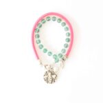 Stylisches Neon Wickelarmband Nappaleder und Jade - NEON Pink und Flaschengrün – Bild 3