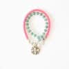 Stylisches Neon Wickelarmband Nappaleder und Jade - NEON Pink und Flaschengrün