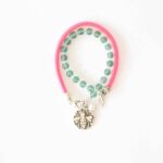 Stylisches Neon Wickelarmband Nappaleder und Jade - NEON Pink und Flaschengrün