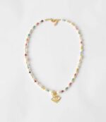 Trendkette Perlenkette mit bunten Highlights Süsswasserperlen Gold - Auge