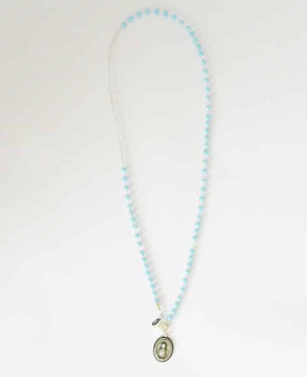 Halskette AIDA in Hellblau Silber aus Jade - Glas & Edelsteinmix mit versilbertem Pineapple Anhänger – Bild 6