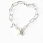 NIKA Paperclip Armband Edelstahl in Silberfarben mit kleinem Charm und weißer Zuchtperle Perle