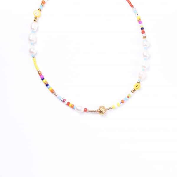 Happy Face Smiley Perlenkette mit bunten Highlights Süsswasserperlen Gold – Bild 4