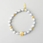 Edles Zuchtperlen Armband mit vergoldeter Muschel silbergrau gold – Bild 3