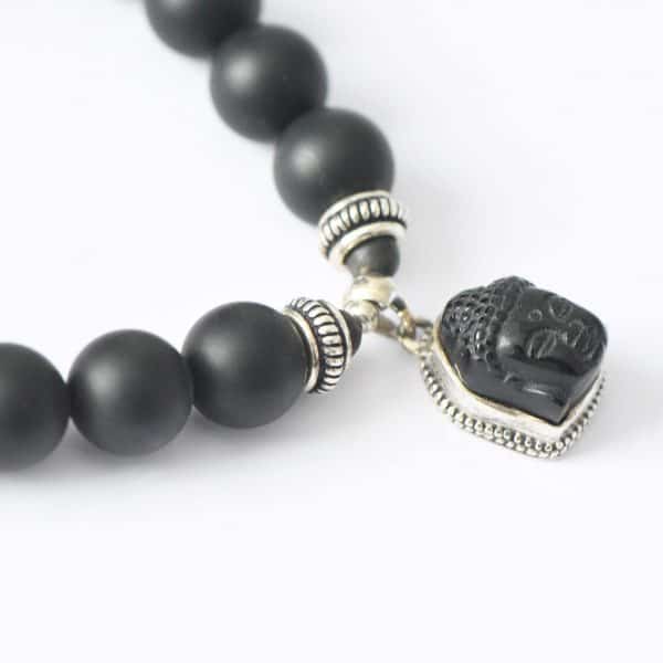 Onyx Armband matt mit Onyx Buddha in 925er Silber eingefasst – Bild 3