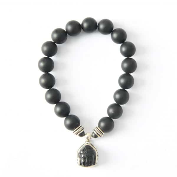 Onyx Armband matt mit Onyx Buddha in 925er Silber eingefasst – Bild 2