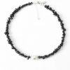 Onyx Kurzkette aus schwarzen Edelstein Nuggets  mit dunkelgrauer Perle als Highlight