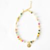 Kurze Halskette FLORIDA Goldfarben bestehend aus bunten Edelstein und Glasrondellen mit vergoldetem Sanddollar