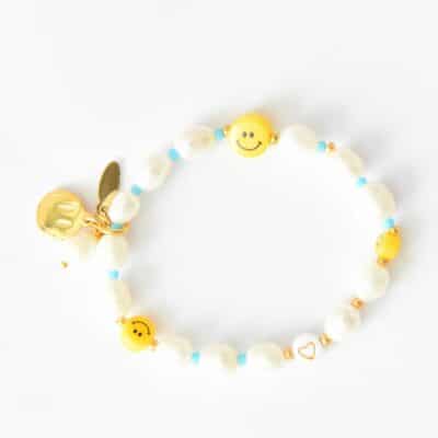Feineres Zuchtperlen HAPPY SMILEY Armband mit weißen Perlen