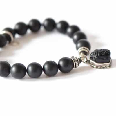 Onyx Armband matt mit Onyx Buddha in 925er Silber eingefasst