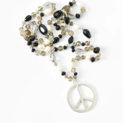 Grau, Taupe, Black & White Boho Hippiekette Lizzy in 90cm Länge ✪ Boho  Style ✪ Variante Silber – Bild 2