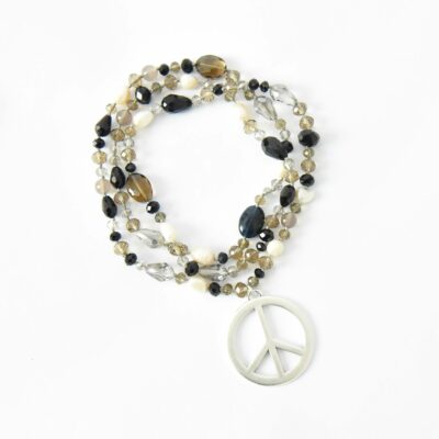 Grau, Taupe, Black & White Boho Hippiekette Lizzy in 90cm Länge ✪ Boho  Style ✪ Variante Silber – Bild 4