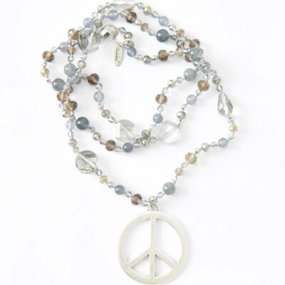 Graue Peace Hippiekette Lizzy in 90cm Länge ✪ Boho  Style ✪ Variante Silber