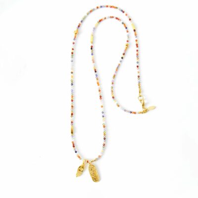 Bunte Zirkonia Halskette mit vergoldeten Anhängern Hand, Auge, Mond und Sterne