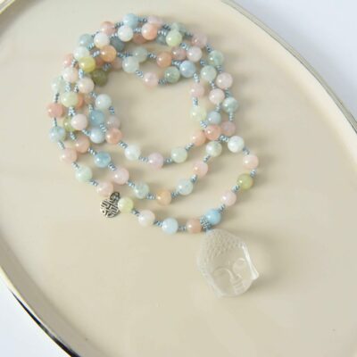 One of a kind * Einzelstück - Kette Morganit Buddha aus Bergkristall Morganit Aquamarin Beryll – Bild 5
