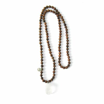 One of a kind `Einzelstück - Kette Holzperlenkette mit Bergkristall Buddha, Türkis, und Silber – Bild 5