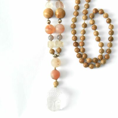 ONE OF A KIND * Einzelstück - Kette Sandelholz, Bergkristall, Drusenachat Bergkristall Buddha – Bild 2