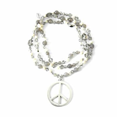 Beige Graue Peace Hippiekette Lizzy in 90cm Länge ✪ Boho  Style ✪ Variante Silber – Bild 2
