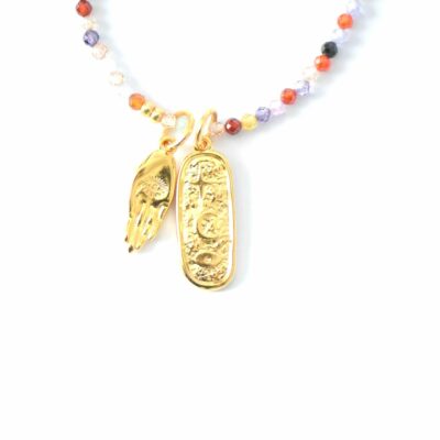 Bunte Kurzkette Zirkonia Halskette mit vergoldeten Anhängern Hand, Auge, Mond und Sterne – Bild 2