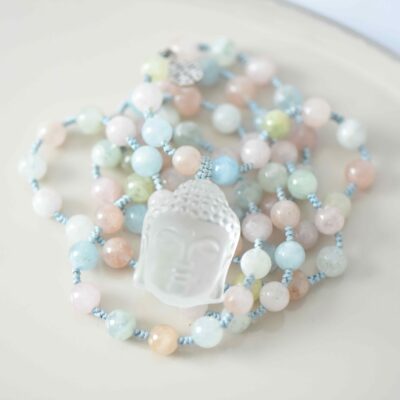 One of a kind * Einzelstück - Kette Morganit Buddha aus Bergkristall Morganit Aquamarin Beryll – Bild 3