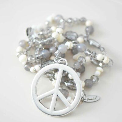 Beige Graue Peace Hippiekette Lizzy in 90cm Länge ✪ Boho  Style ✪ Variante Silber
