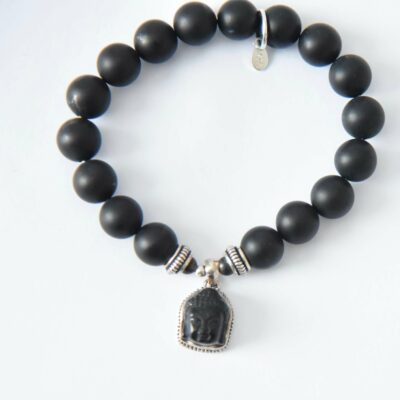 ONE OF A KIND * Einzelstück - Armband Onyx matt mit Onyx Buddha in 925er Silber eingefasst