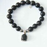 ONE OF A KIND * Einzelstück - Armband Onyx matt mit Onyx Buddha in 925er Silber eingefasst
