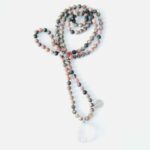 One of a kind *Einzelstück - Kette Rhodonit Bikolor matt mit Bergkristall Buddha, Long Life Anhänger geknüpft