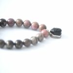 ONE OF A KIND * Einzelstück - Armband Rhodonit bikolor poliert mit Bergkristall Buddha in 925er Silber eingefasst – Bild 2