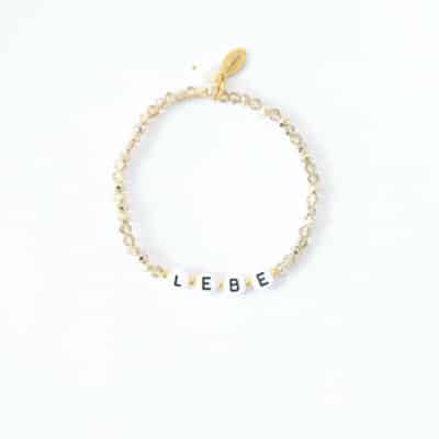 "LEBE" positives Affirmations Armband goldene Glasperlen Buchstaben Zuchtperle Gold