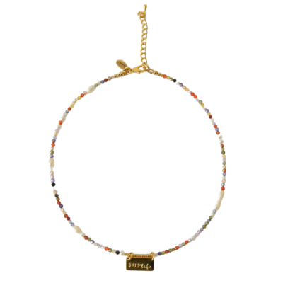 #UPlife  Zauberhafte Kurzkette Trendkette Zirkonia  Süswasserperlen mit bunten Eyecatchern und vergoldetem Spruchplättchen – Bild 2