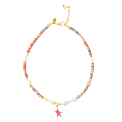 FUNKY STYLE Kurzkette  Süswasserperlen mit bunten HEISHI Scheiben