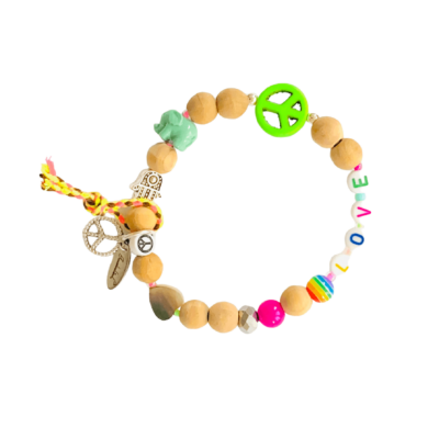 Holzarmband  PEACE & LOVE Neon Grün