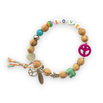 Holzarmband  PEACE & LOVE Lilac