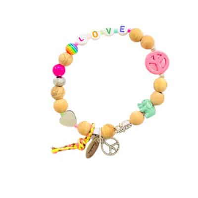 Holzarmband  PEACE & LOVE Neon Pink – Bild 2