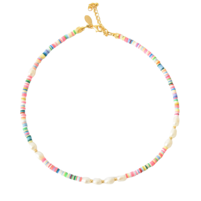 MUSTER Stylische Kurzkette  Süswasserperlen mit bunten HEISHI Scheiben