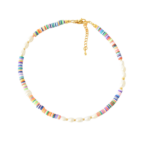 Stylische Kurzkette  Süswasserperlen mit bunten HEISHI Scheiben – Bild 2
