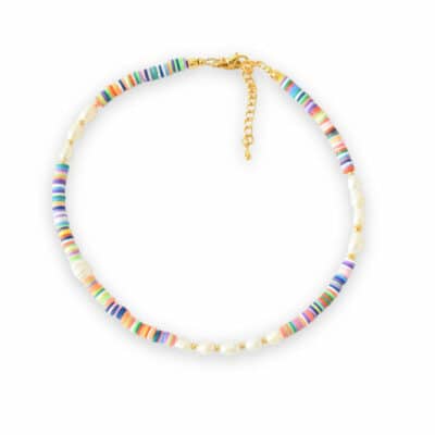 Stylische Kurzkette  Süswasserperlen mit bunten HEISHI Scheiben