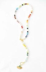 Variabel in der Länge Bunte Halskette aus Edelstein- und Glasrondellen und weißen Barockperlen  Live Love Colourful – Bild 3
