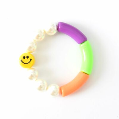 "Big Smile"  Armband XL Muschelkernperlen Keramik Smiley